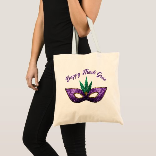 Mask Purple Green Sparkles Happy Mardi Gras Tote Bag