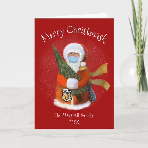 Mask Santa Illustration Red Non_Photo Holiday Card