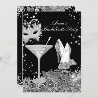Mask & Silver Jewel Lace Bachelorette Party Invite