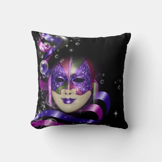 Mask venetian purple ribbons bubbles throw pillow (Front)