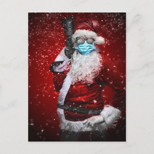 Mask Wearing Santa Claus for Christmas Postcard