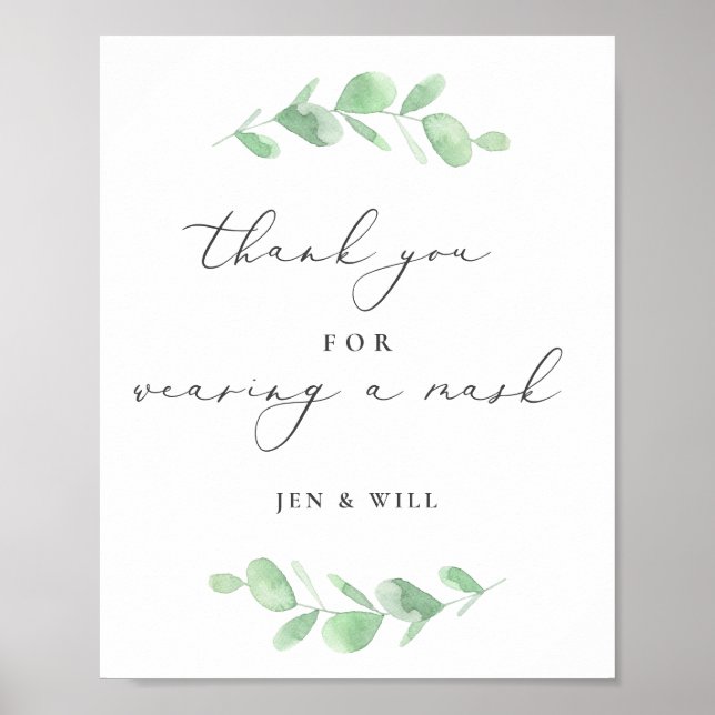 Mask Wearing Wedding Eucalyptus Branch Poster (Front)