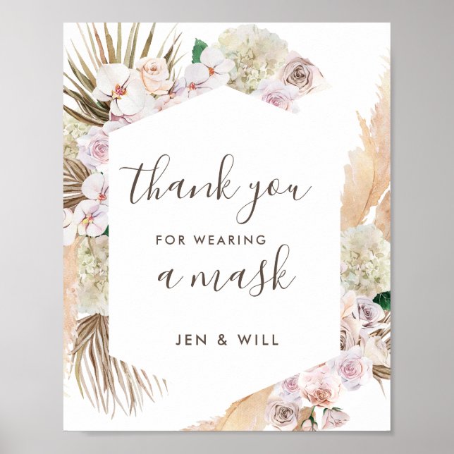 Mask Wearing Wedding Pampas Grass Sign (Front)