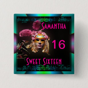 Masked ball sweet sixteen pinback button