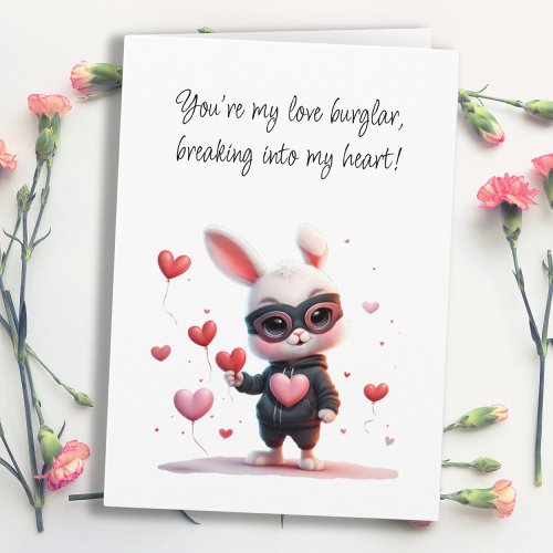 Masked Bunny Steals a Heart Hoppy Valentines Day Card