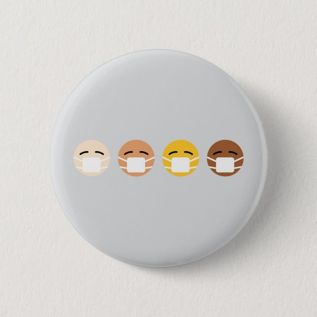 Masked Emoji Faces Mask Up COVID Button (Front)