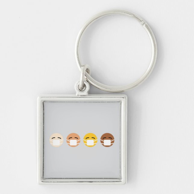Masked Emoji Faces Mask Up COVID Keychain (Front)