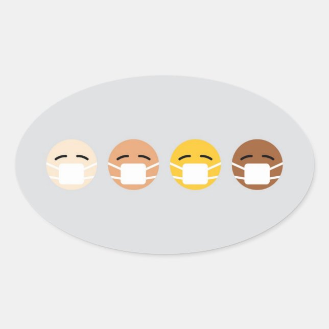 Masked Emoji Faces Mask Up COVID Oval Sticker (Front)