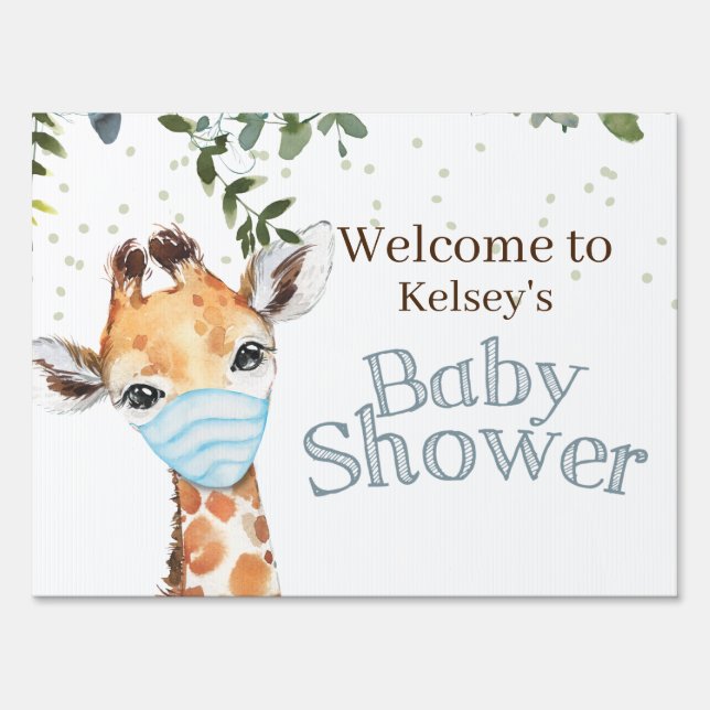 Masked Giraffe Baby Shower Welcome Yard Sign (Front)
