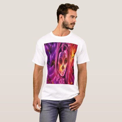 Masked girl in cosmic butterflies men&#39;s t shirt