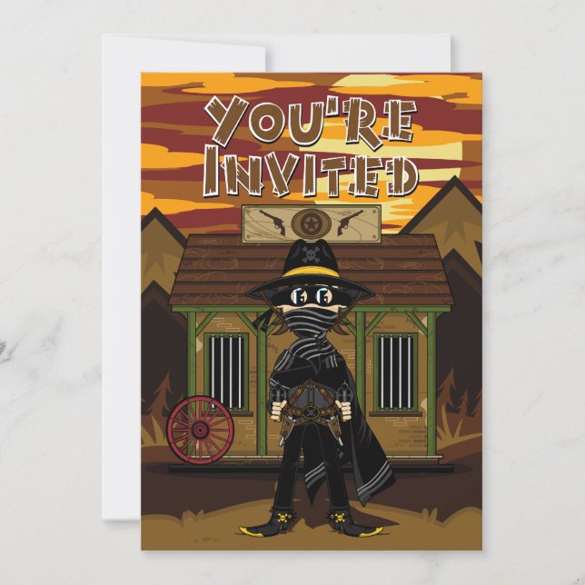 Masked Gunslinger at Jail Party Invite (Front)