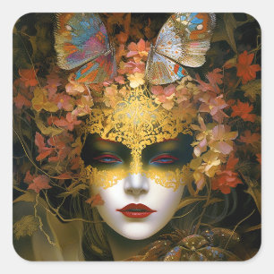Masked Lady Fantasy Art Square Sticker