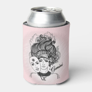 Masked Lady Gemini Zodiac Symbol and Sign Pink Can Cooler