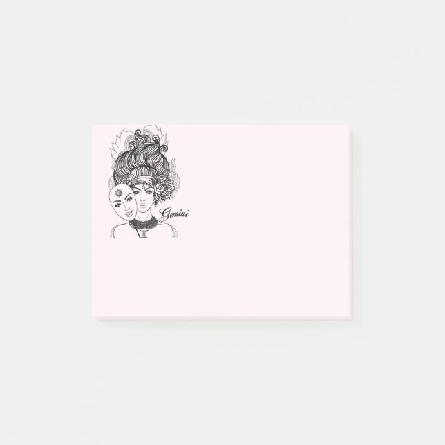 Masked Lady Gemini Zodiac Symbol and Sign Pink Post-it Notes (Front)