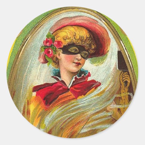 Masked Lady Halloween Greetings Classic Round Sticker