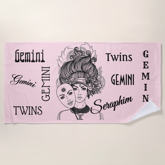 Masked Lady Theater Gemini Zodiac Symbol Beach Towel (Front)