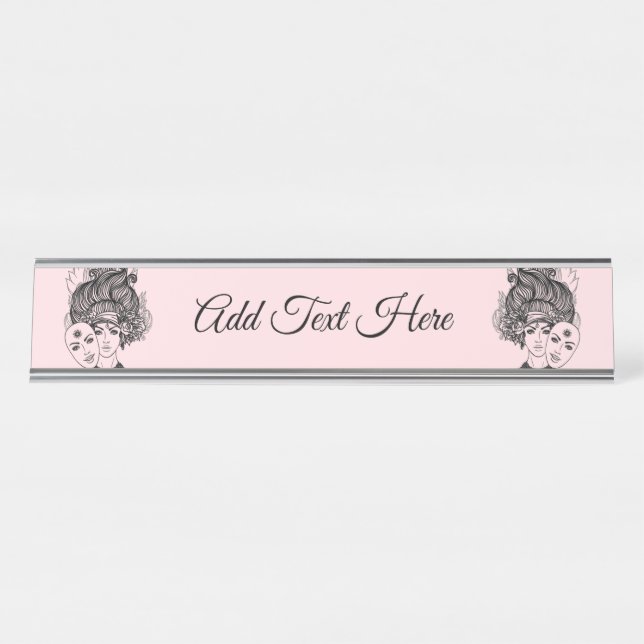 Masked Lady Theater Gemini Zodiac Symbol Desk Name Plate (Front)