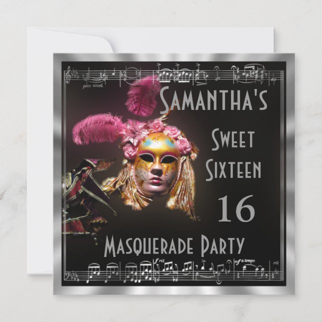 Masked masquarade ball sixteen party invitation (Front)