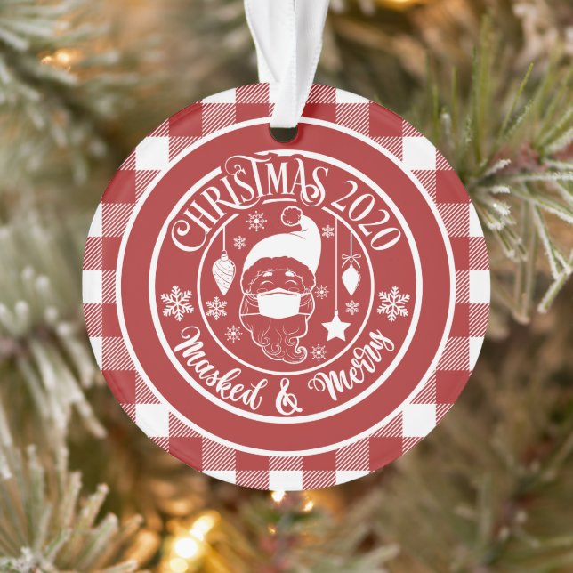 Masked Merry Christmas 2020 Holiday Humor Photo Ornament (Tree)