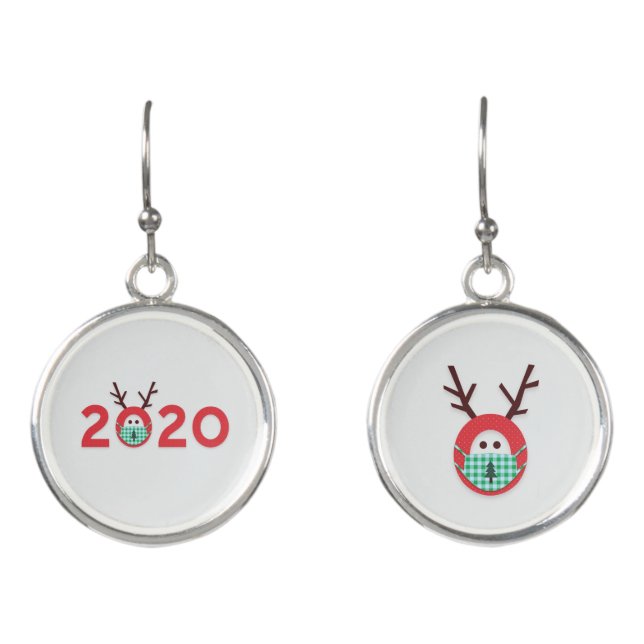 Masked Reindeer 2020 Funny Covid Christmas Earrings (Front)