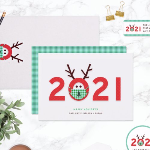 Masked Reindeer 2021 Custom Holiday Card
