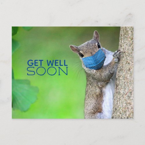 Masked Up Squirrel Get Well Soon Postcard