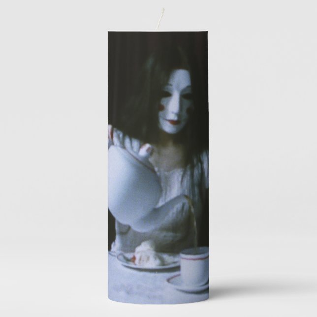 Masked Woman - Blood Tea & Red String Pillar Candle (Front)