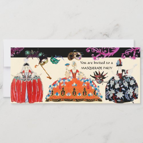 MASKS AND ROCOCO LADY MARDI GRAS MASQUERADE PARTY INVITATION