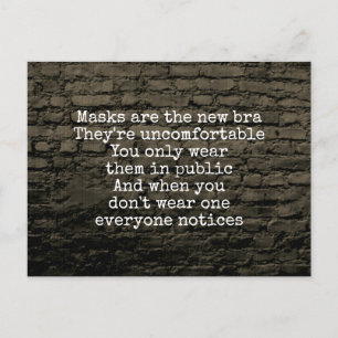 Masks are the new bra joke brick wall postcard