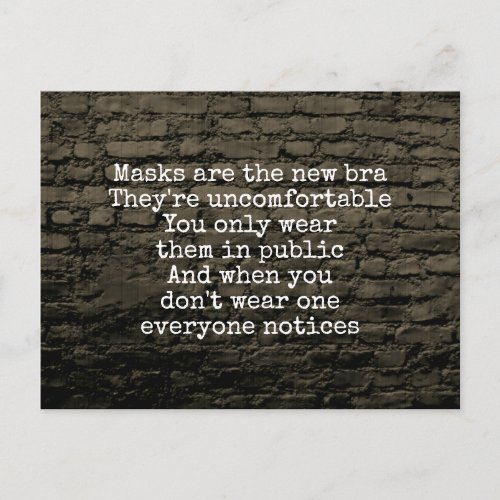 Masks are the new bra joke brick wall postcard