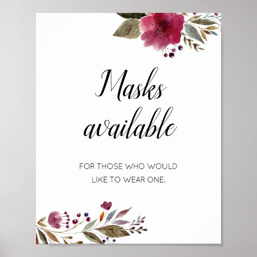 Masks Available Burgundy Flowers Wedding Poster