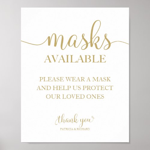 Masks Available Simple Calligraphy Wedding Sign