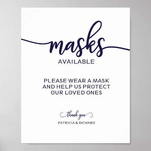 Masks Available Simple Calligraphy Wedding Sign