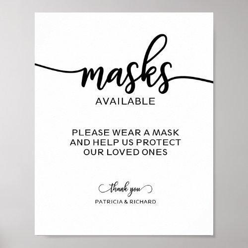 Masks Available Simple Calligraphy Wedding Sign