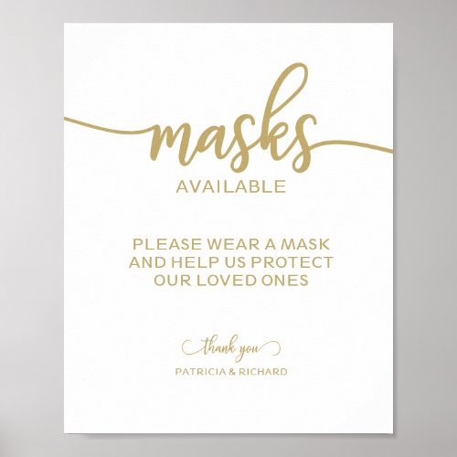 Masks Available Simple Calligraphy Wedding Sign
