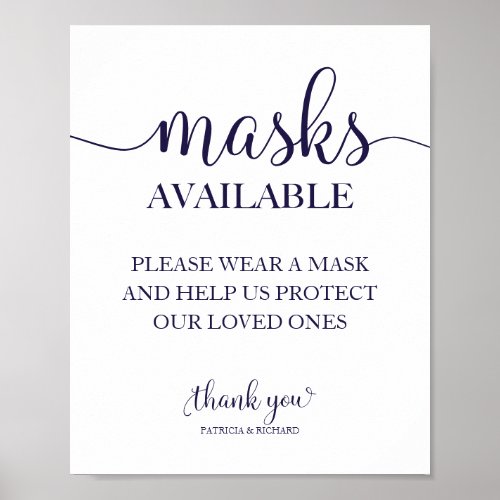 Masks Available Simple Calligraphy Wedding Sign