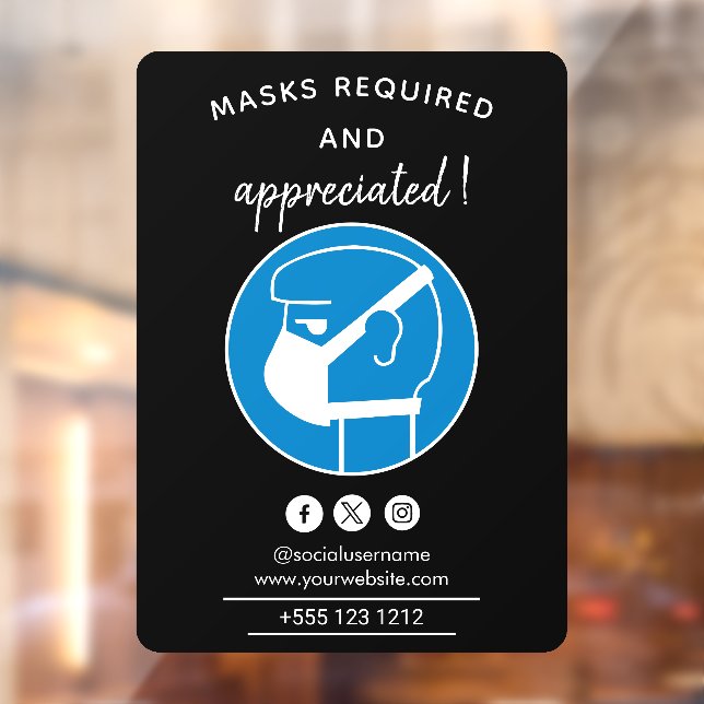 Masks Required and Appreciated Modern Face mask Window Cling (Sheet 2)