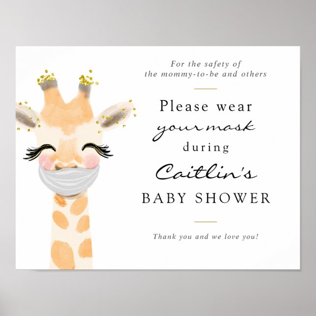 Masks Required Baby Giraffe Shower Sign (Front)