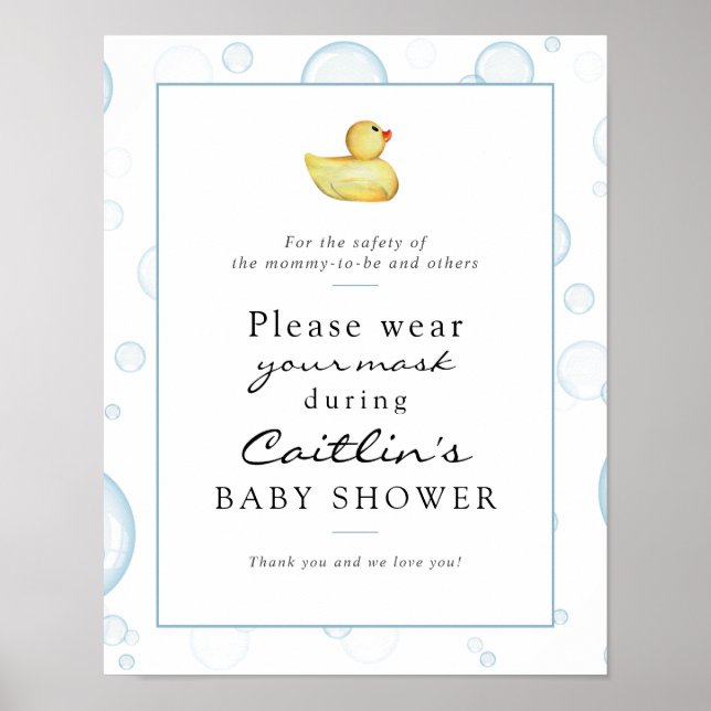 Masks Required Baby Rubber Duck Shower Sign (Front)