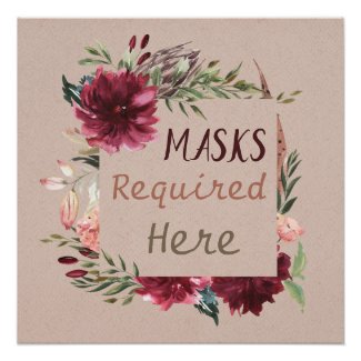 Masks Required Flowers and Feathers Poster Print