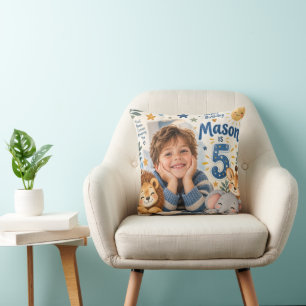 Mason 5th Birthday Safari Animals Photo Throw Pill Pillow