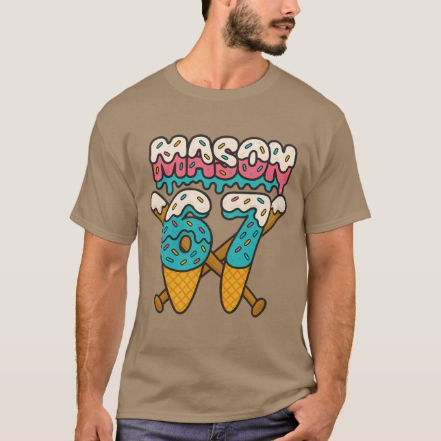 Mason 67 Funny Ice Cream Drip Baseball Meme Design T-Shirt (Front)