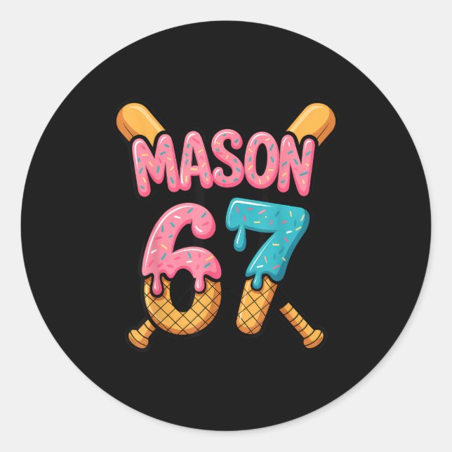 Mason 67 Ice Cream Drip Baseball  Classic Round Sticker (Front)