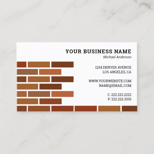 Mason Construction Bricklayer Business Card - Modern bricklayer business cards featuring a simple layer of building bricks, and a professional template that is easy to personalize.