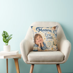 Mason First Lost Tooth Personalized Milestone Thro Throw Pillow
