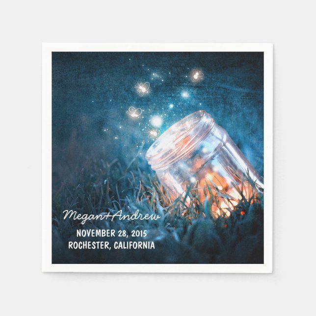 mason jar and blue fireflies wedding napkins (Front)