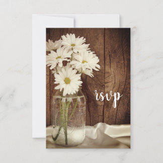 Mason Jar and Daisies Country Barn Wedding RSVP Card