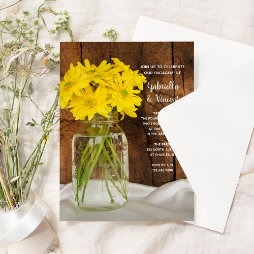 Mason Jar and Daisies Country Engagement Party Personalized Announcements