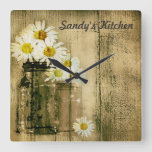 Mason Jar and Daisies Personalized Kitchen Clock