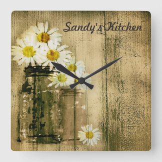 Mason Jar and Daisies Personalized Kitchen Clock